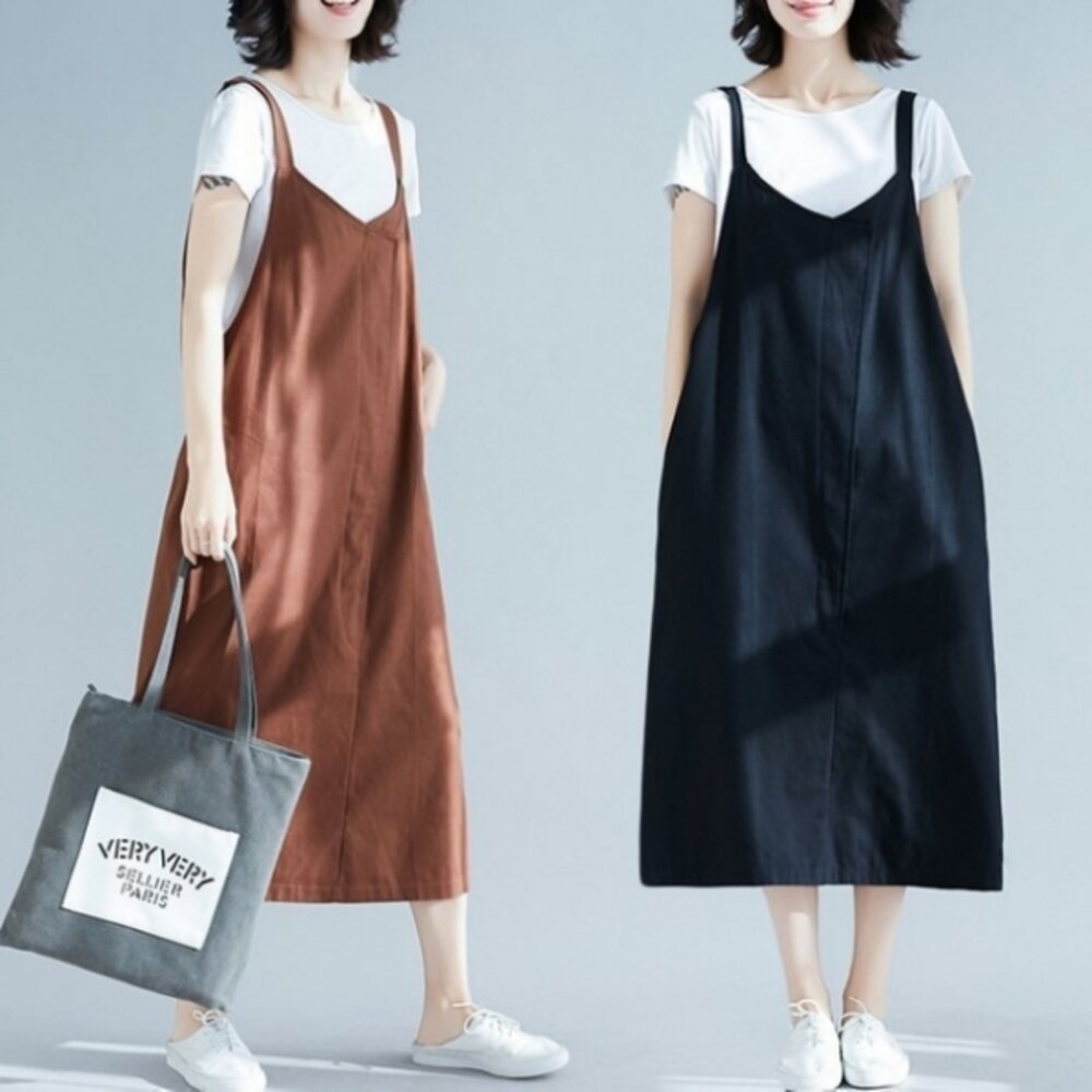 D8801-【D8801】 夏日 文藝 實拍 背心洋裝 純色 背心裙 背心長裙 吊帶裙 孕婦裝 孕婦洋裝