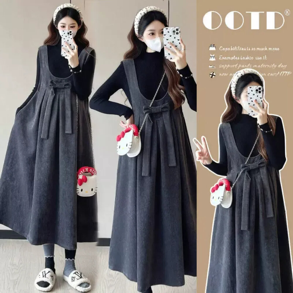 【D8805】秋冬 蝴蝶結 背心長裙 無袖  吊帶裙 孕婦裝 背心裙 背心洋裝 長裙 不含上衣 封面照片