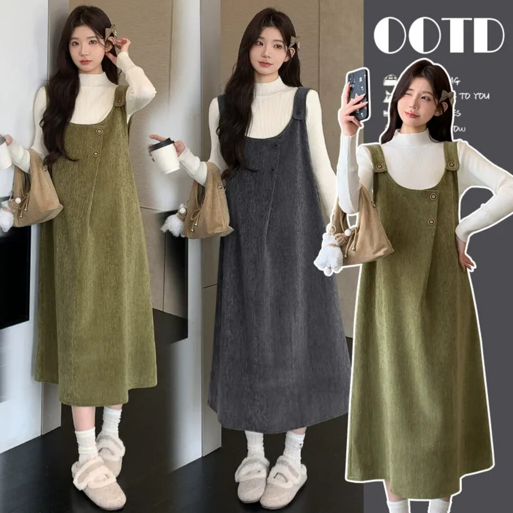  【D9305】秋冬 雪尼絨呢 背心長裙 無袖 吊帶裙 孕婦裝 背心裙 背心洋裝 長裙 不含上衣