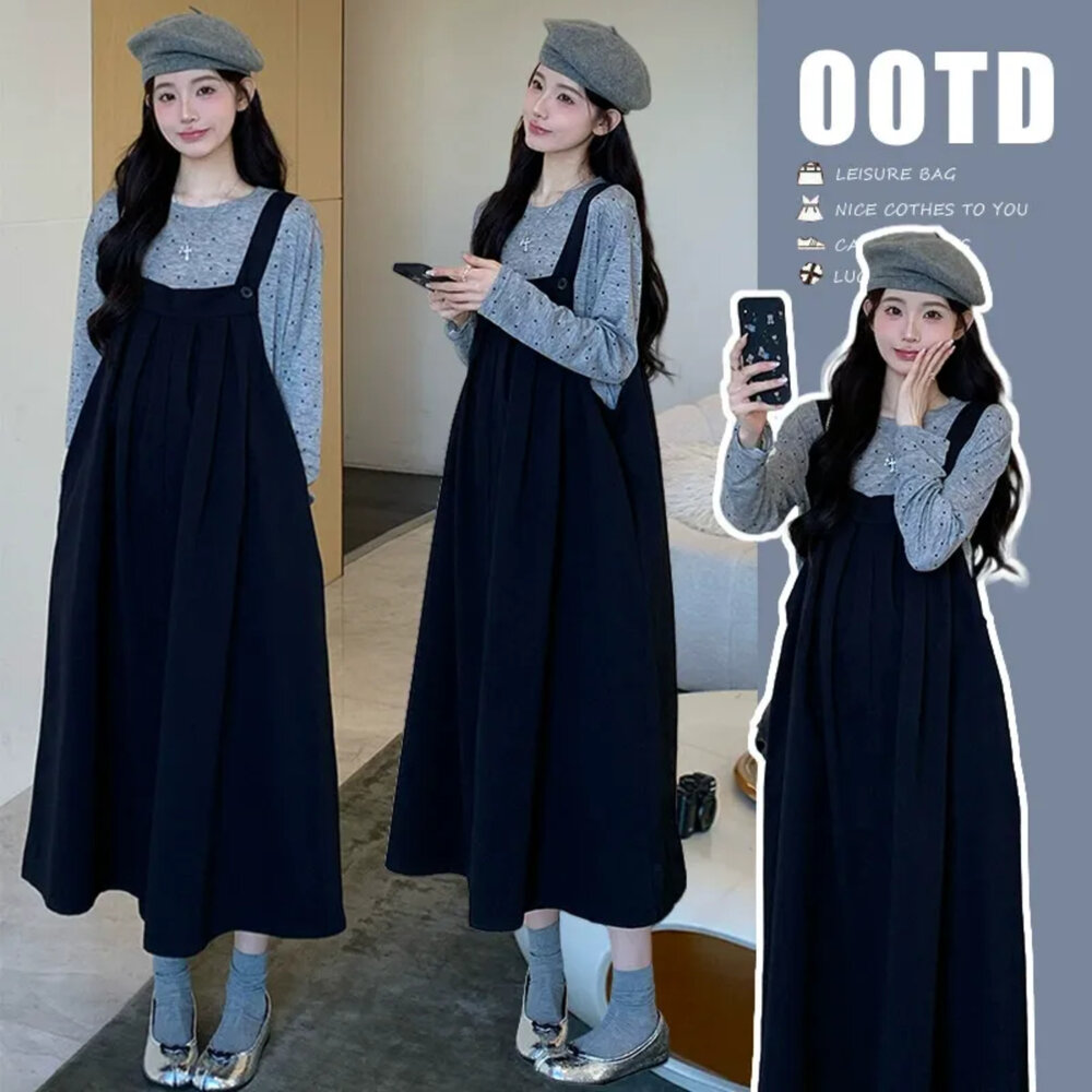 D9837-【D9837】秋冬 背心長裙 無袖 親膚 吊帶裙 孕婦裝 背心裙 背心洋裝 長裙 不含上衣