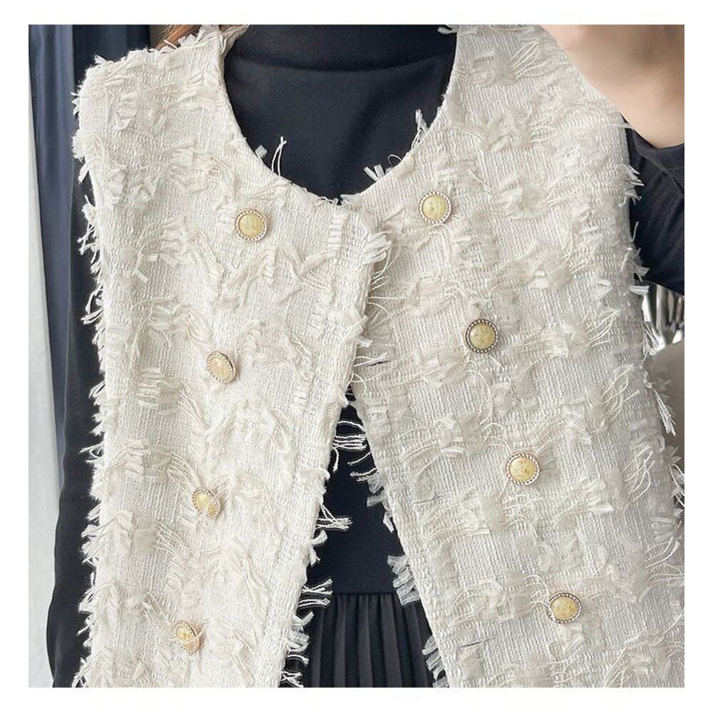 【DS8865】 秋冬 套裝 法式 小香風 流蘇 背心 馬甲 百褶裙 韓系 洋裝 孕婦裝-圖片-6