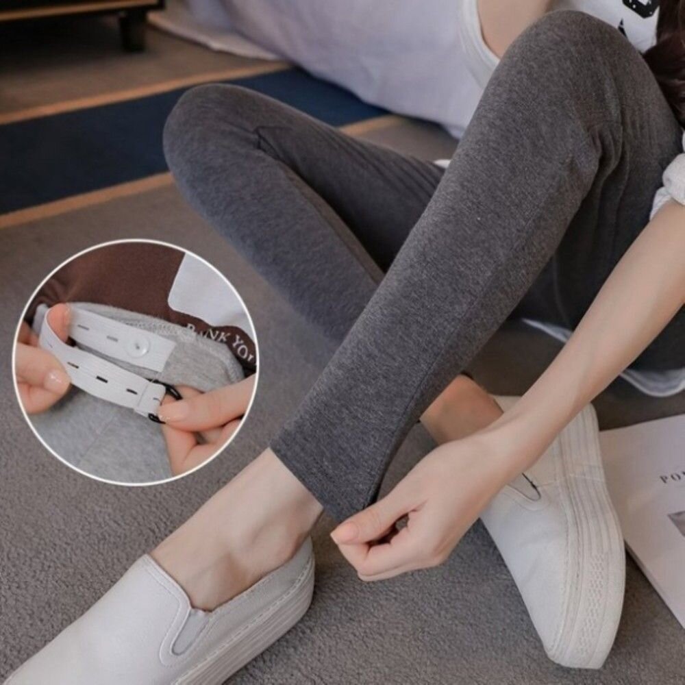 二件組 純色內搭褲 【L0001JA】 時尚媽咪 孕婦裝 九分 孕婦內搭褲 孕婦長褲 可調整 孕婦褲-圖片-5