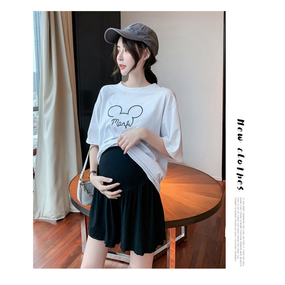 【L2201】 夏日 莫代爾 孕婦短褲 外穿 薄款 木耳邊 托腹褲 腰圍可調 孕婦 高腰 托腹 孕婦短褲-圖片-1