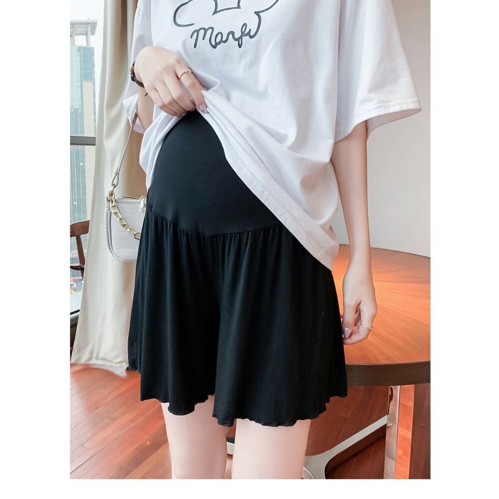 【L2201】 夏日 莫代爾 孕婦短褲 外穿 薄款 木耳邊 托腹褲 腰圍可調 孕婦 高腰 托腹 孕婦短褲-圖片-3