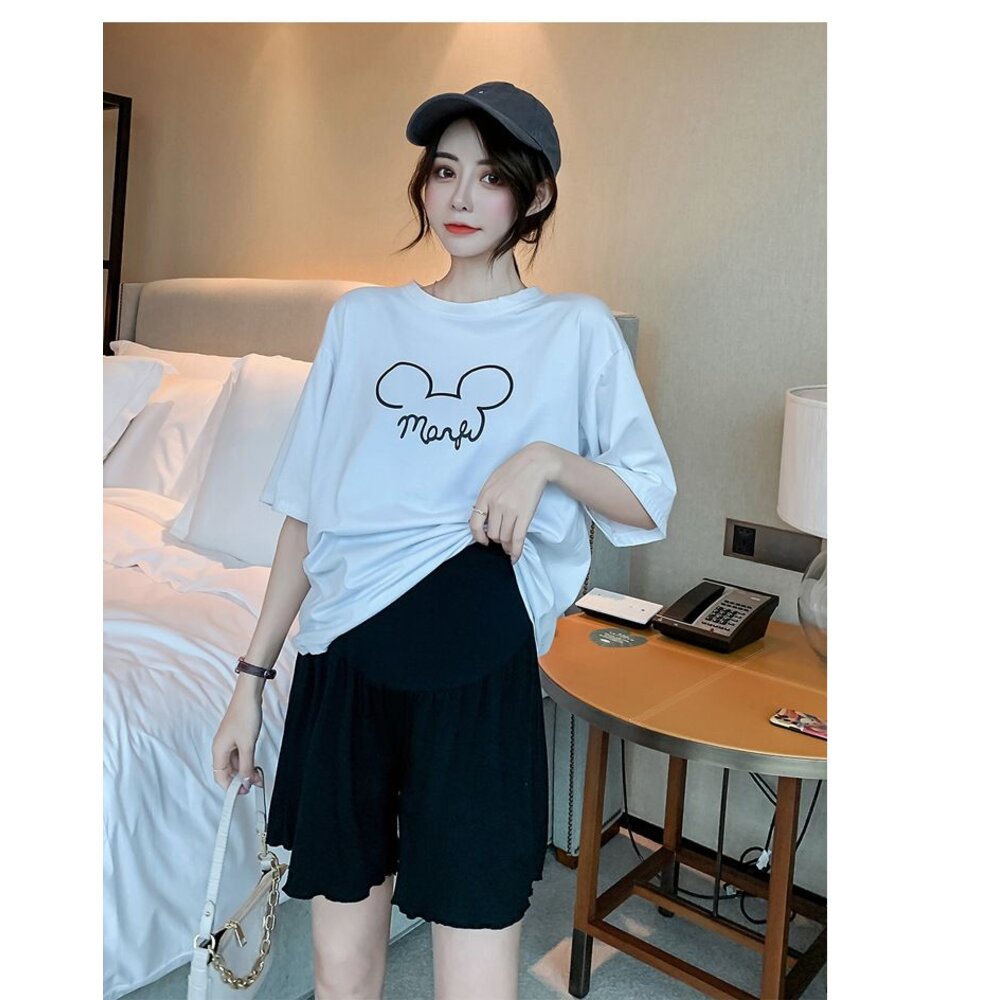 【L2201】 夏日 莫代爾 孕婦短褲 外穿 薄款 木耳邊 托腹褲 腰圍可調 孕婦 高腰 托腹 孕婦短褲-圖片-4