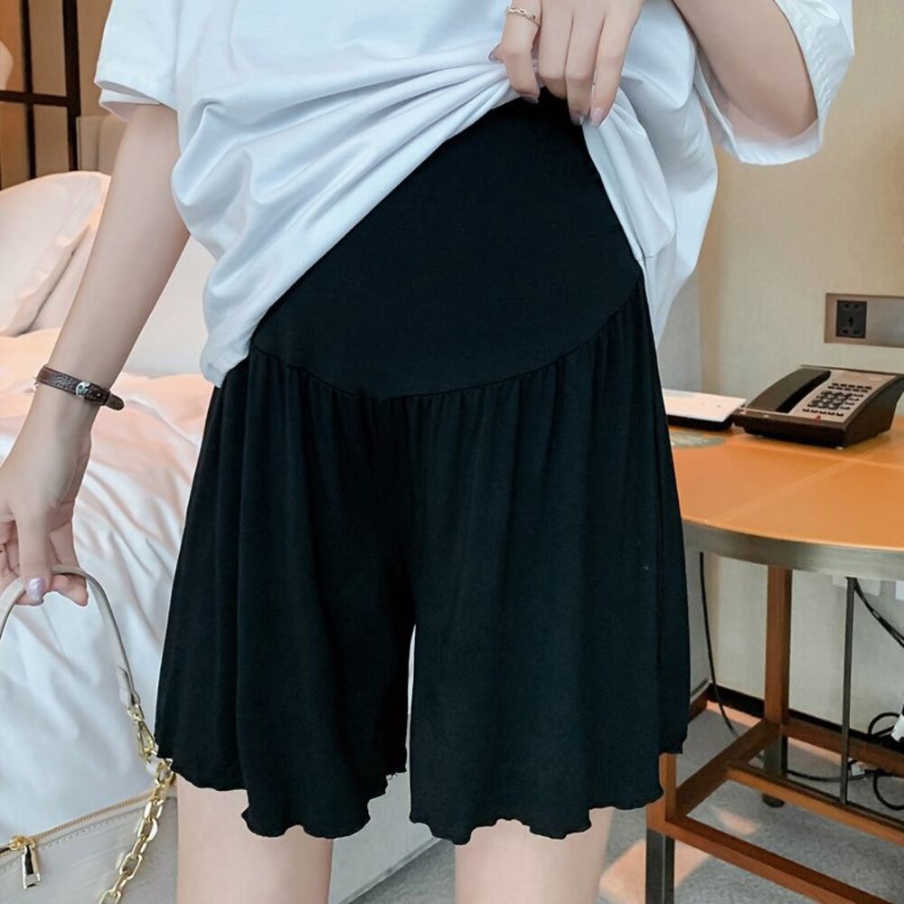 【L2201】 夏日 莫代爾 孕婦短褲 外穿 薄款 木耳邊 托腹褲 腰圍可調 孕婦 高腰 托腹 孕婦短褲-圖片-6
