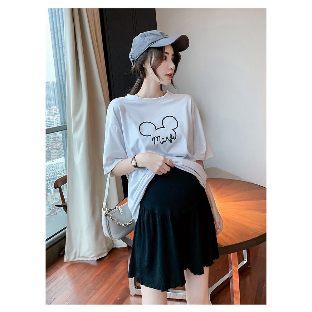 【L2201】 夏日 莫代爾 孕婦短褲 外穿 薄款 木耳邊 托腹褲 腰圍可調 孕婦 高腰 托腹 孕婦短褲-圖片-7