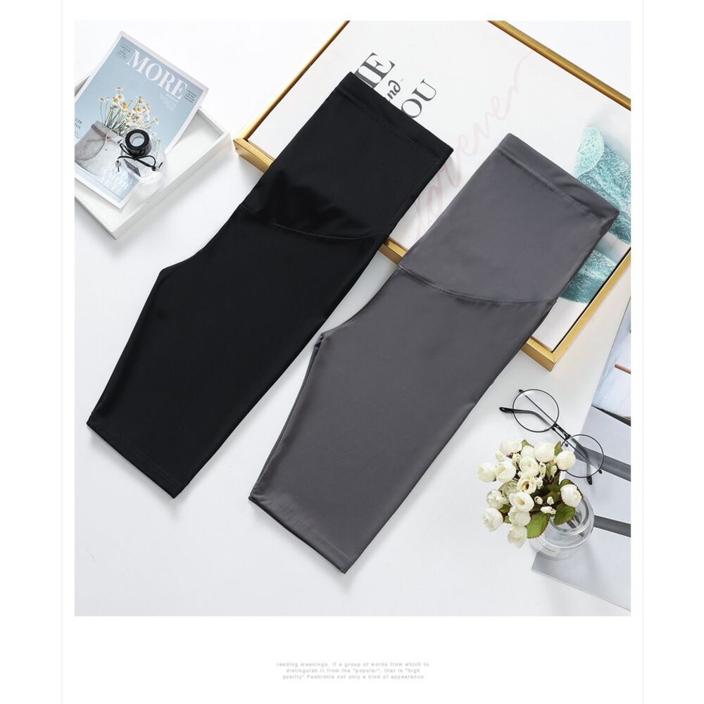 【L2975】 夏日 孕婦 五分 內搭褲 超顯瘦 鯊魚皮 芭比褲 鯊魚 皮褲 孕婦 高腰 托腹褲 瑜珈褲-圖片-11