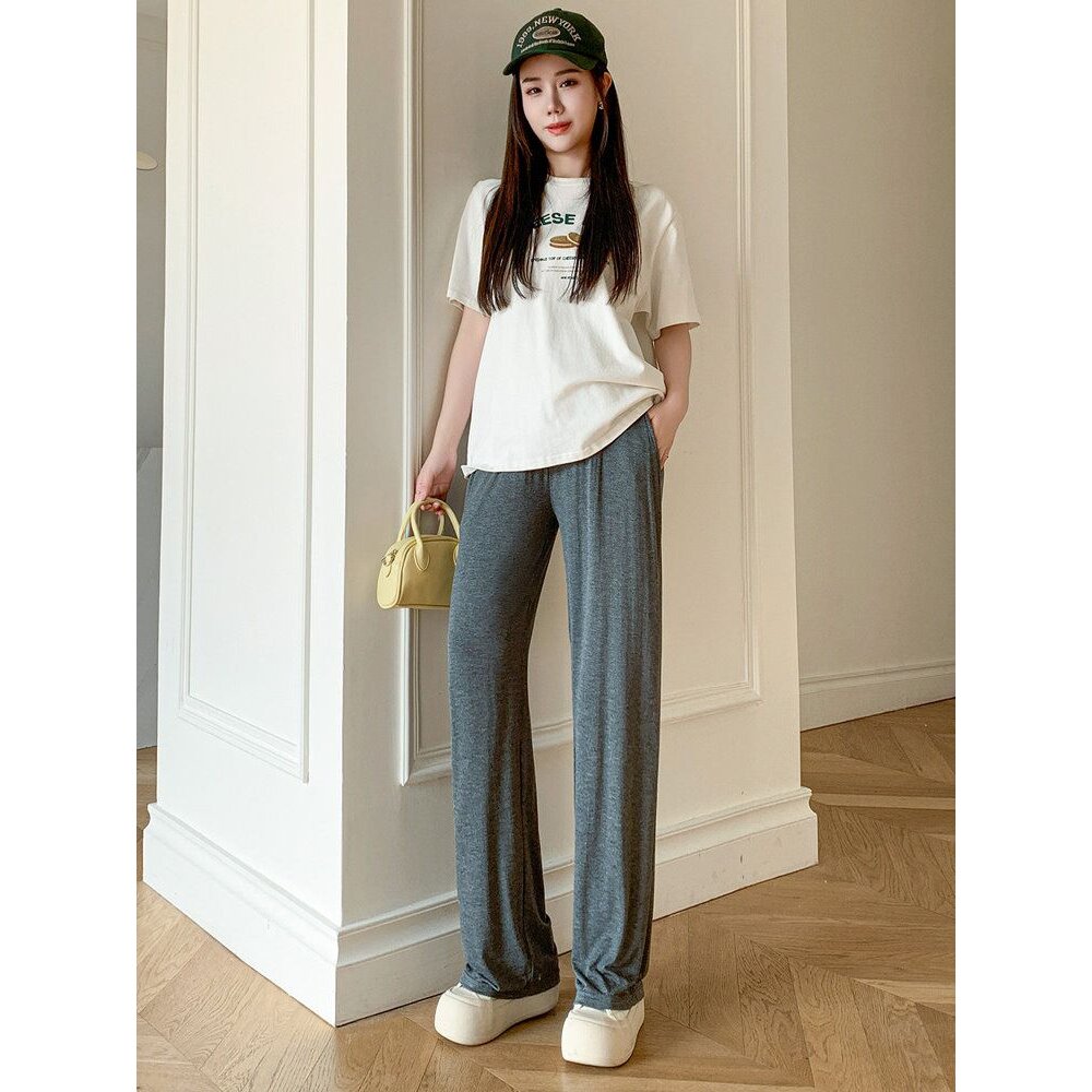 【L3210】夏日 孕婦 薄款 莫代爾 直筒 寬褲 春夏 口袋 長褲 托腹褲 韓系 實拍 拖地褲-圖片-1