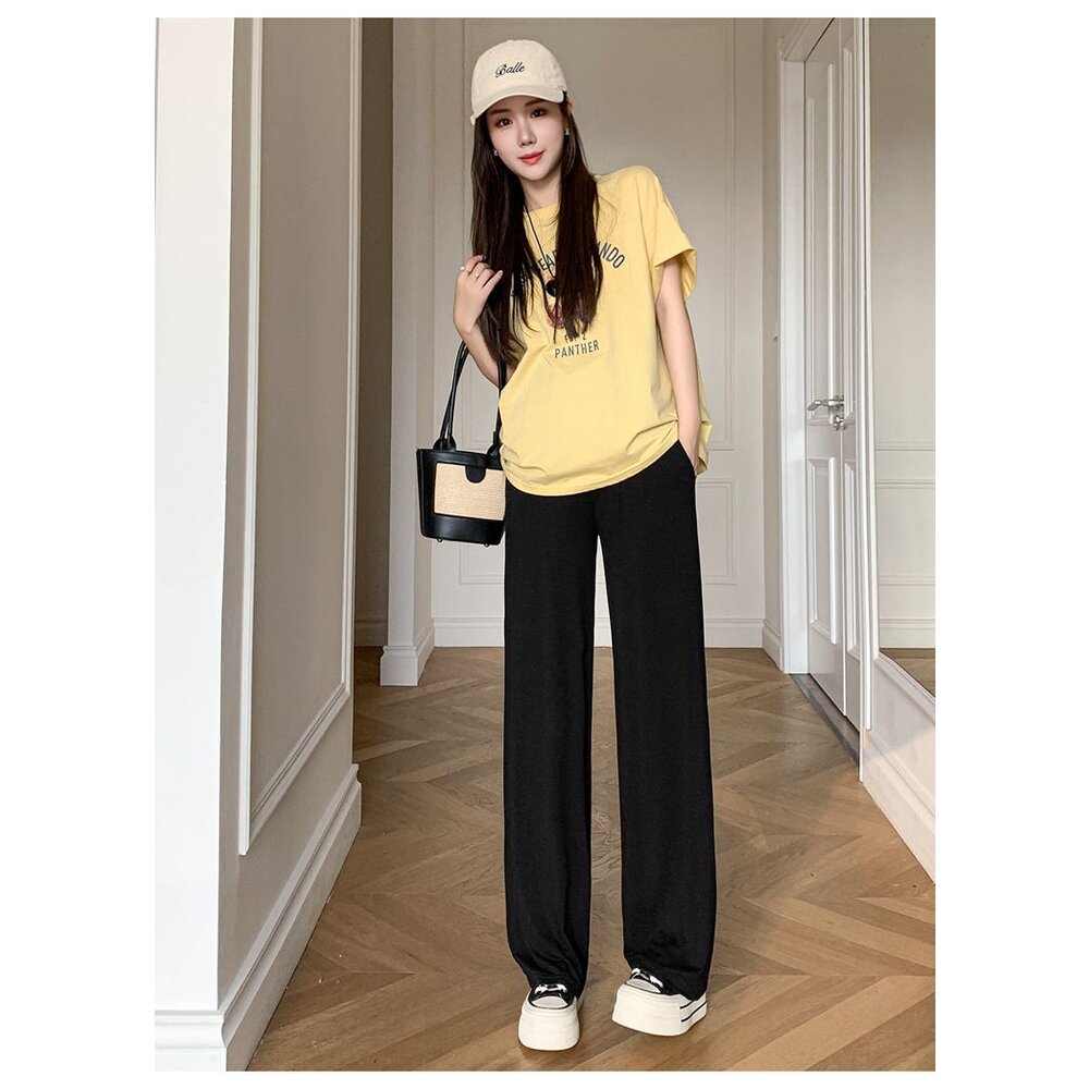 【L3210】夏日 孕婦 薄款 莫代爾 直筒 寬褲 春夏 口袋 長褲 托腹褲 韓系 實拍 拖地褲-圖片-2