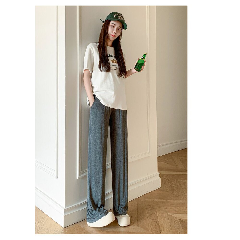 【L3210】夏日 孕婦 薄款 莫代爾 直筒 寬褲 春夏 口袋 長褲 托腹褲 韓系 實拍 拖地褲-圖片-8