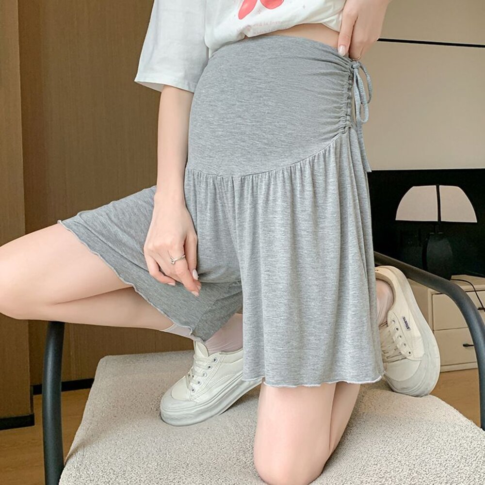 【L3219】 夏日 莫代爾 冰絲涼感纖維 孕婦短褲 薄款 A字 涼爽 托腹褲 高腰 托腹-圖片-3
