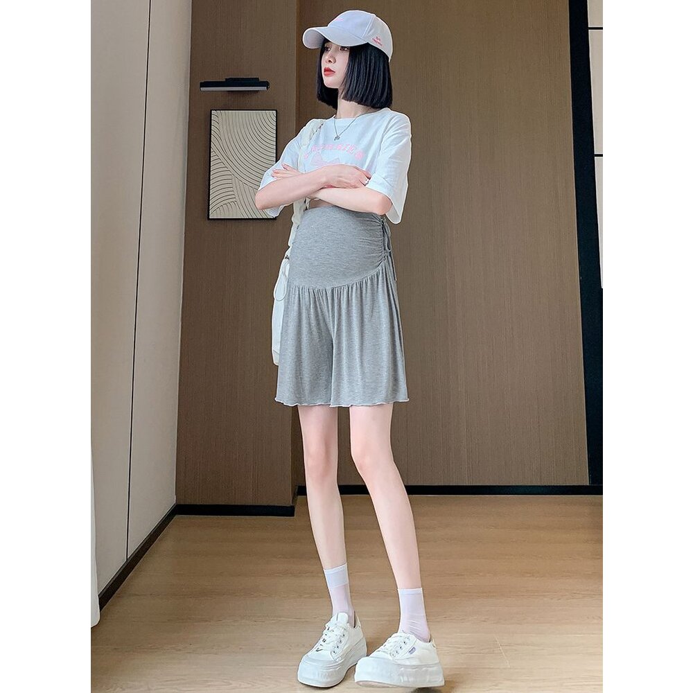 【L3219】 夏日 莫代爾 冰絲涼感纖維 孕婦短褲 薄款 A字 涼爽 托腹褲 高腰 托腹-圖片-4