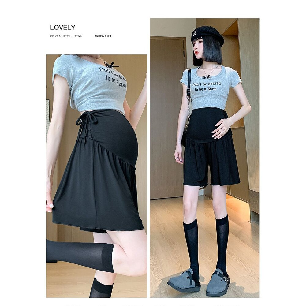 【L3219】 夏日 莫代爾 冰絲涼感纖維 孕婦短褲 薄款 A字 涼爽 托腹褲 高腰 托腹-圖片-5
