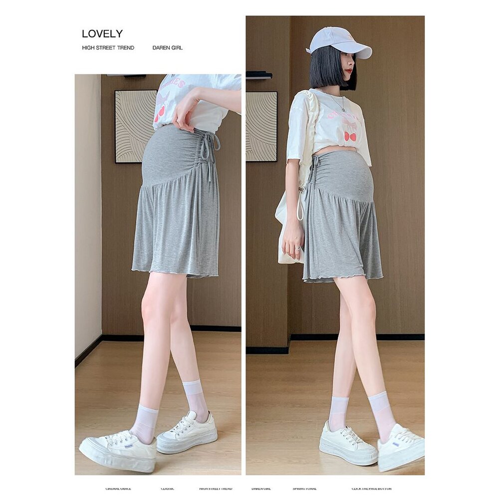 【L3219】 夏日 莫代爾 冰絲涼感纖維 孕婦短褲 薄款 A字 涼爽 托腹褲 高腰 托腹-圖片-7