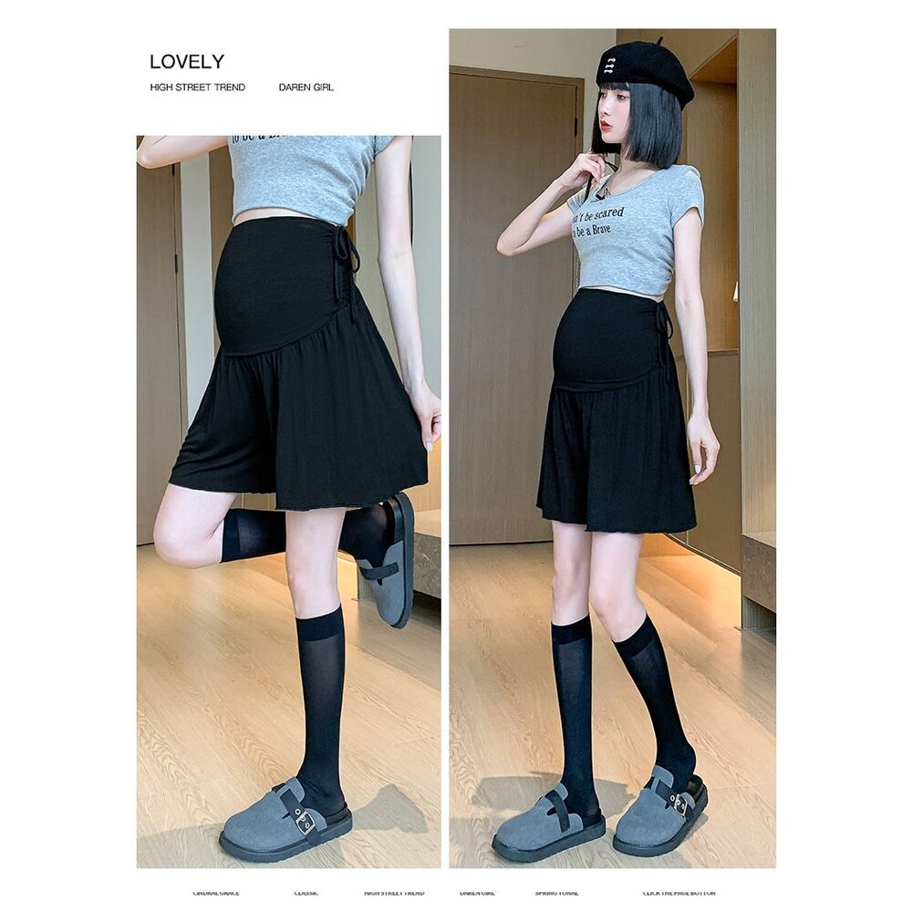 【L3219】 夏日 莫代爾 冰絲涼感纖維 孕婦短褲 薄款 A字 涼爽 托腹褲 高腰 托腹-圖片-9