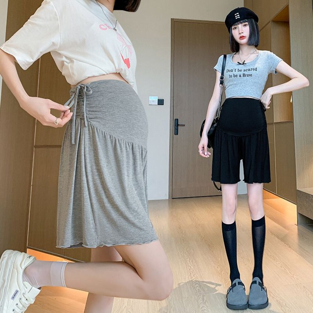 L3219-【L3219】 夏日 莫代爾 冰絲涼感纖維 孕婦短褲 薄款 A字 涼爽 托腹褲 高腰 托腹