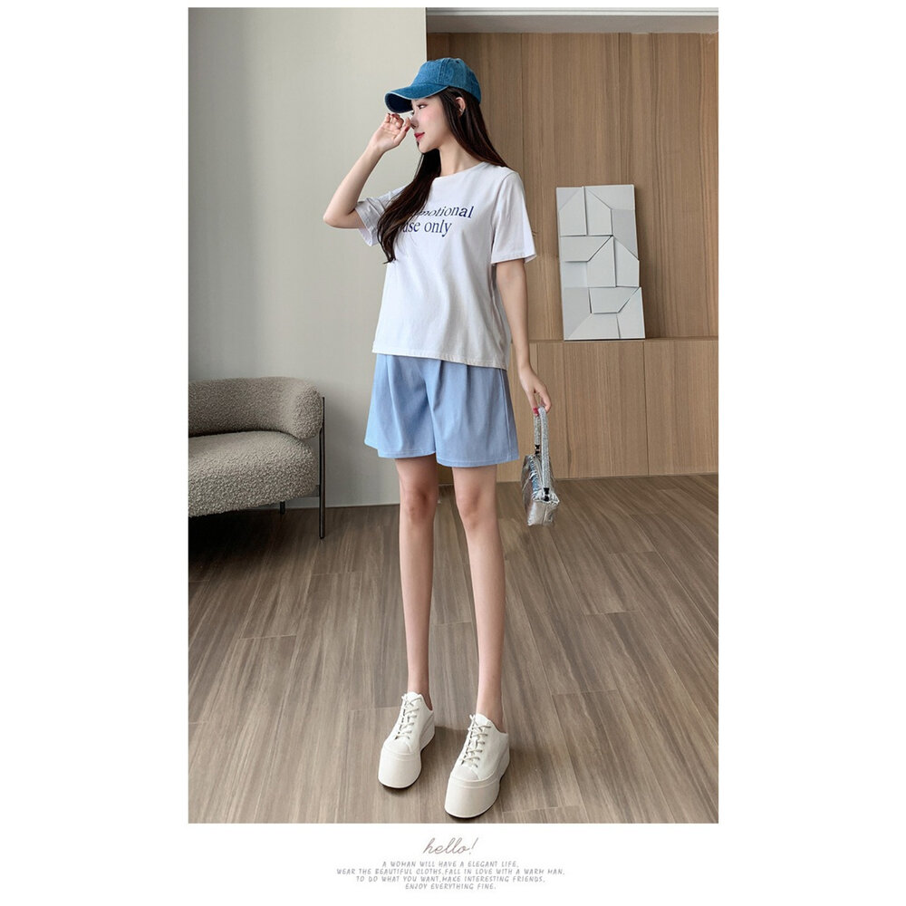 【P0168】 夏日 天絲 牛仔 韓系 托腹短褲 純色 高腰 托腹褲 孕婦短褲 孕婦褲 孕婦-圖片-8