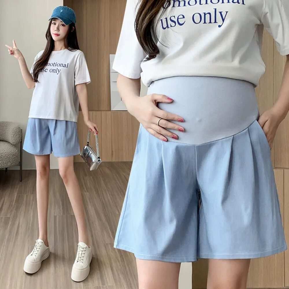 P0168-【P0168】 夏日 天絲 牛仔 韓系 托腹短褲 純色 高腰 托腹褲 孕婦短褲 孕婦褲 孕婦
