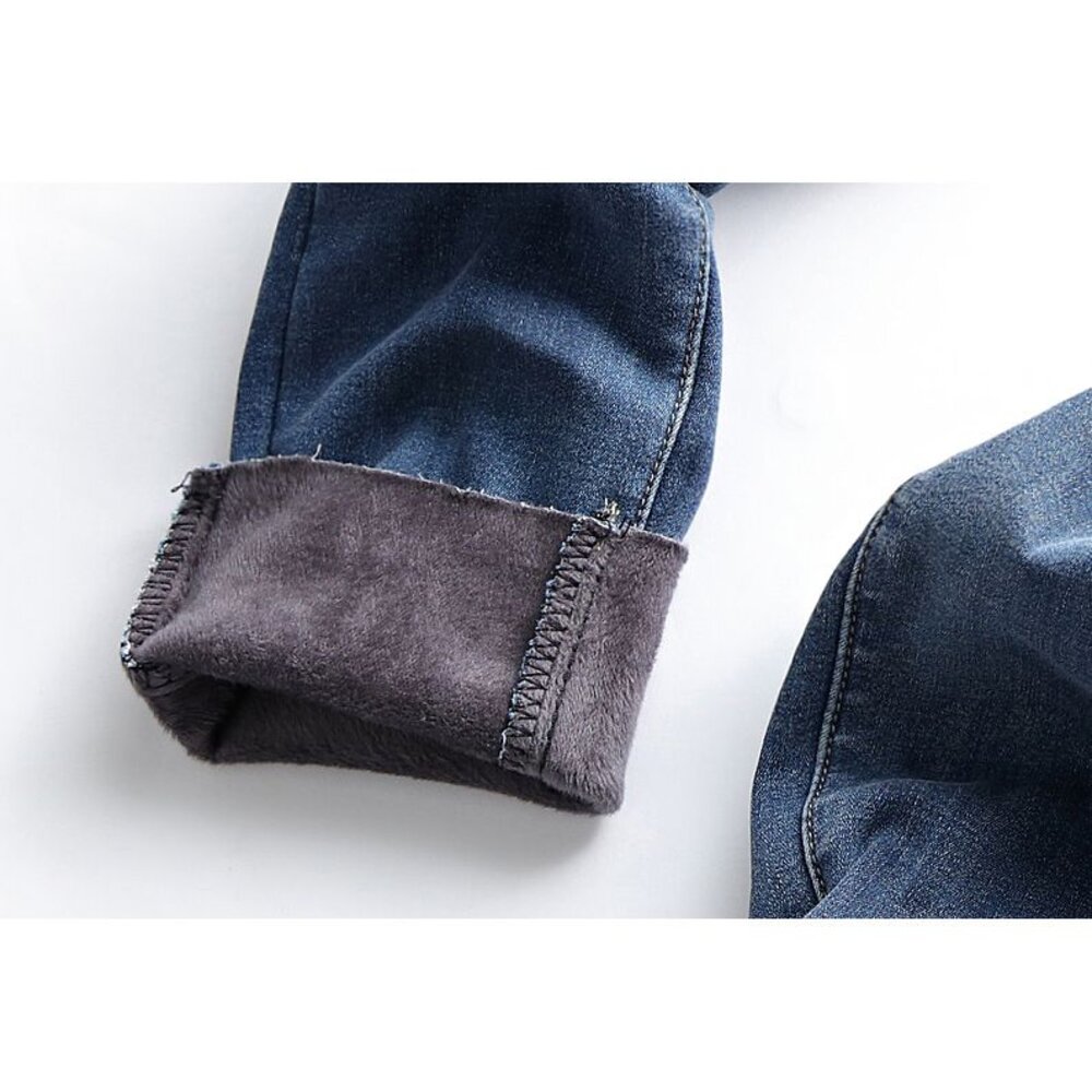 【P0252】雪地 極厚暖 秋冬 孕婦 高腰 加絨 加厚 保暖 孕婦 牛仔 長褲 托腹褲-圖片-1