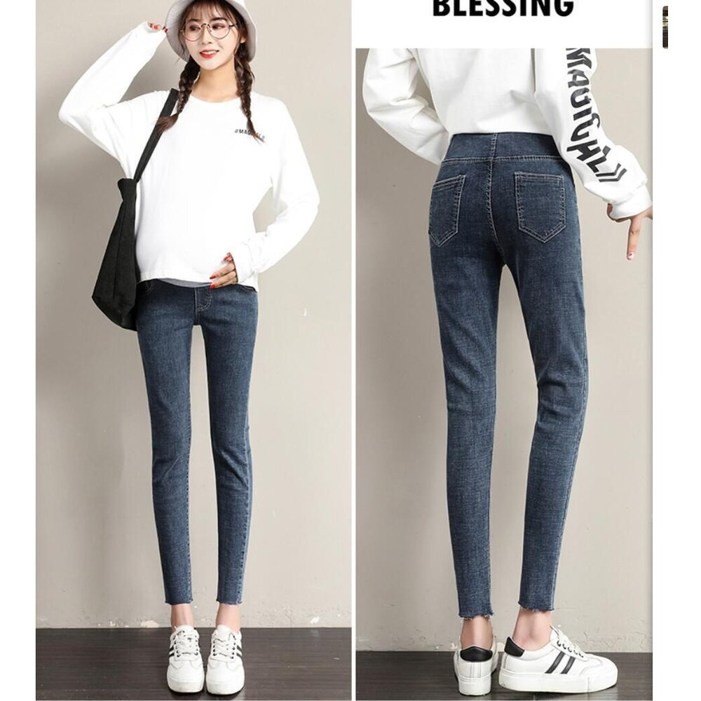 【P0252】雪地 極厚暖 秋冬 孕婦 高腰 加絨 加厚 保暖 孕婦 牛仔 長褲 托腹褲-圖片-5