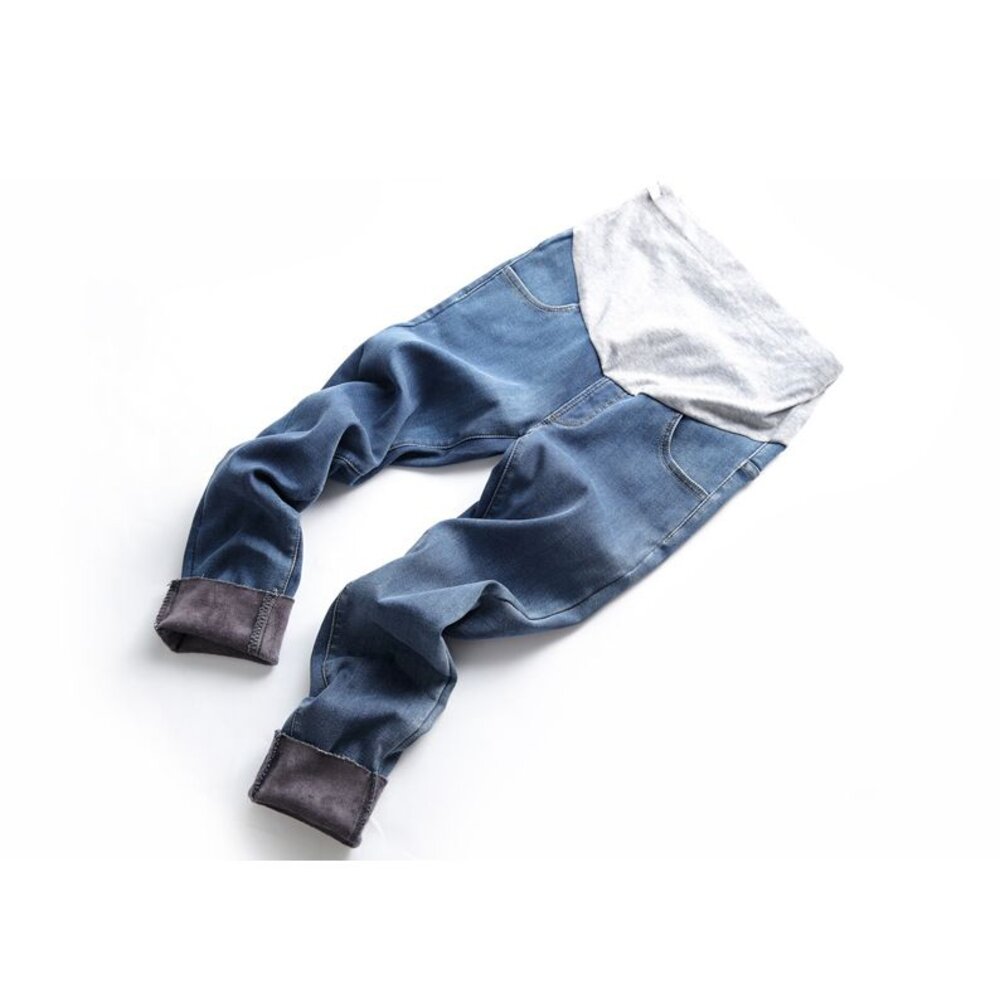 【P0252】雪地 極厚暖 秋冬 孕婦 高腰 加絨 加厚 保暖 孕婦 牛仔 長褲 托腹褲-圖片-6