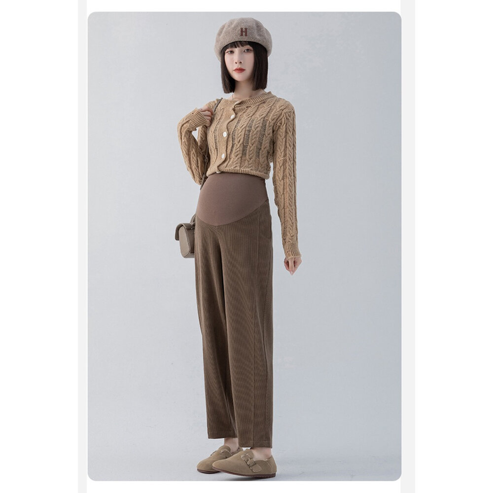 【P1007】秋冬 親膚 舒適 孕婦 老爺褲 高腰 九分褲 寬鬆 托腹褲 韓系 哈倫褲-圖片-2