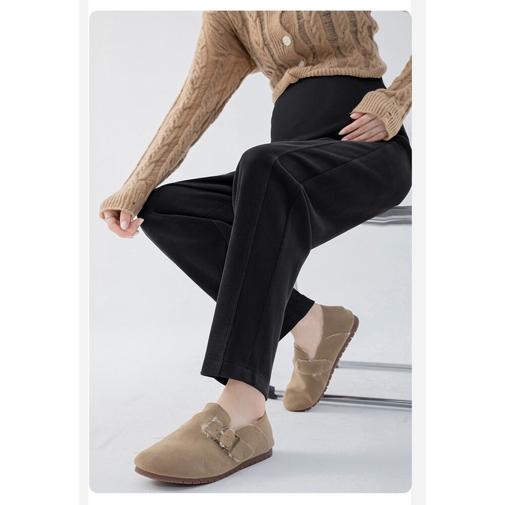 【P1007】秋冬 親膚 舒適 孕婦 老爺褲 高腰 九分褲 寬鬆 托腹褲 韓系 哈倫褲-圖片-4