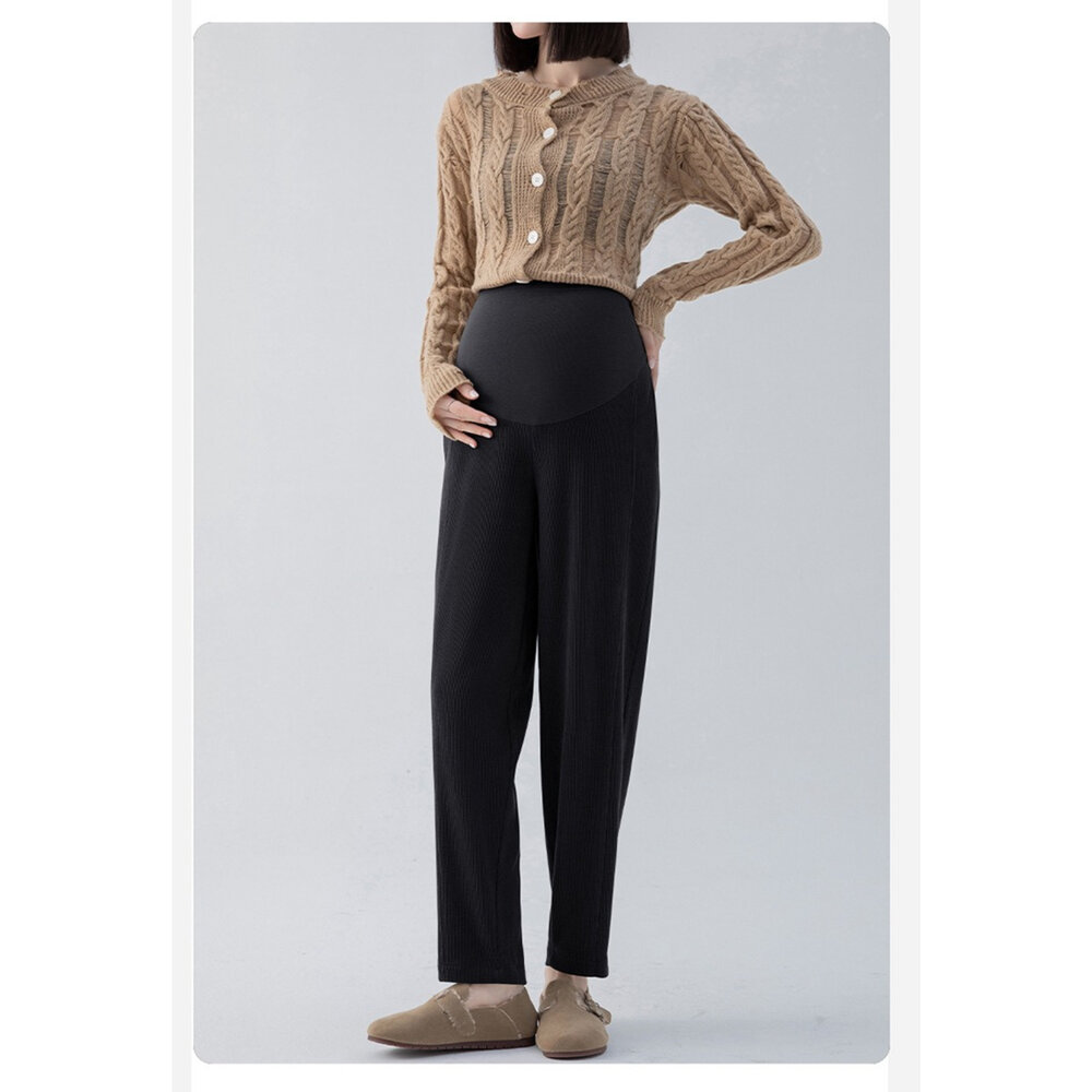 【P1007】秋冬 親膚 舒適 孕婦 老爺褲 高腰 九分褲 寬鬆 托腹褲 韓系 哈倫褲-圖片-5