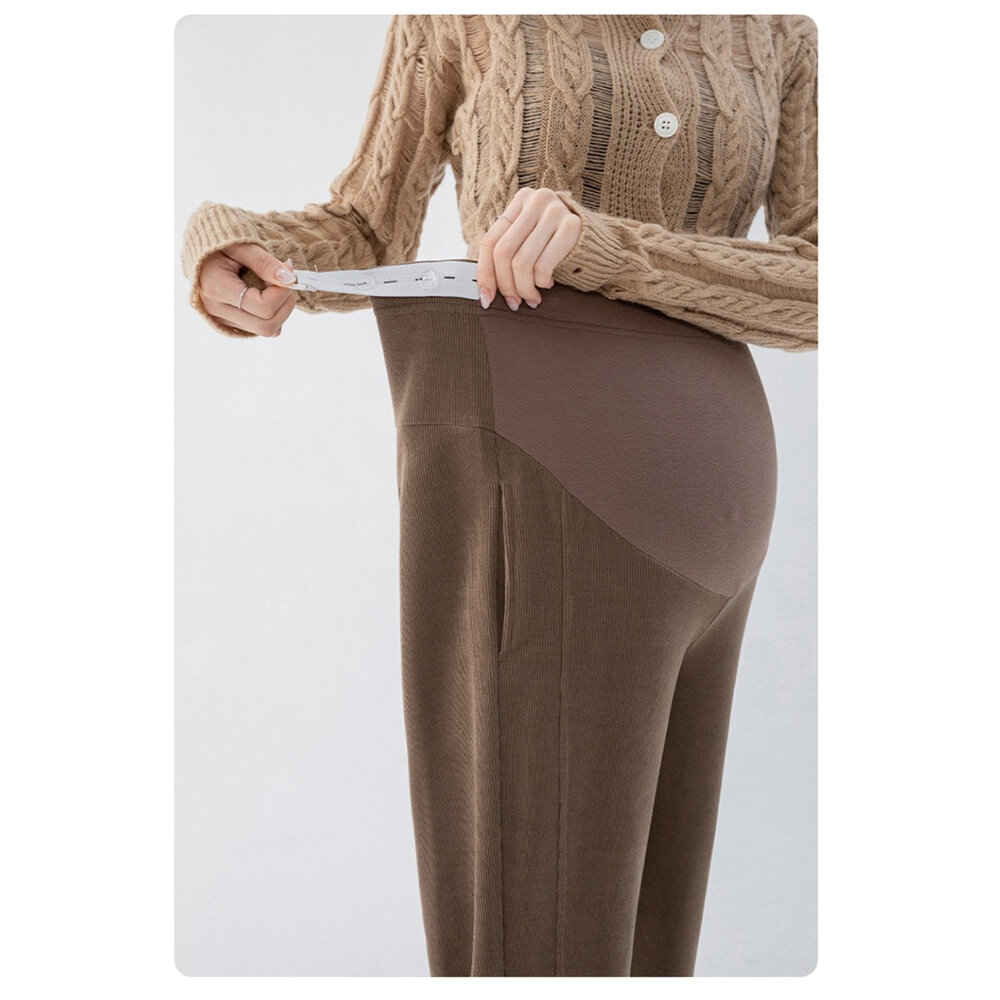 【P1007】秋冬 親膚 舒適 孕婦 老爺褲 高腰 九分褲 寬鬆 托腹褲 韓系 哈倫褲-圖片-9