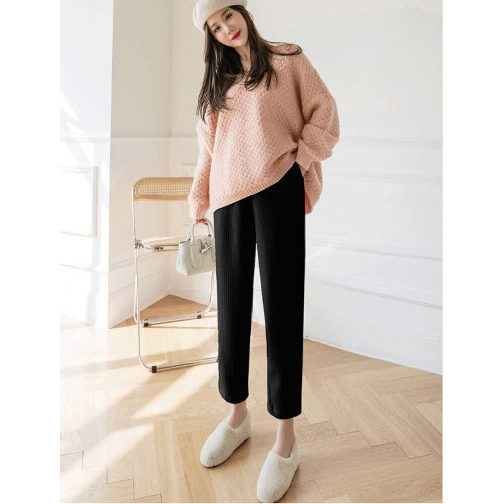 【P1012】 秋冬 雪尼爾 燈芯絨 孕婦 高腰 托腹 九分褲 孕婦長褲 哈倫褲-圖片-1