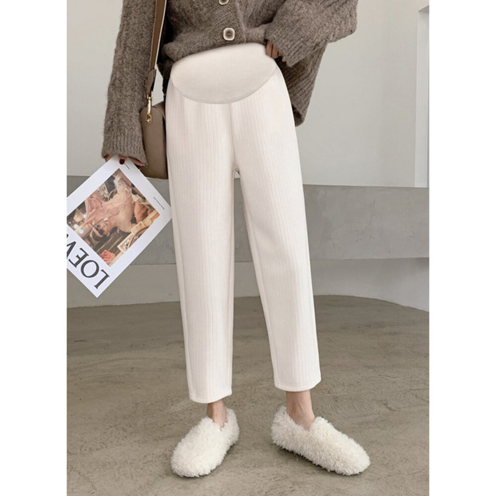 【P1012】 秋冬 雪尼爾 燈芯絨 孕婦 高腰 托腹 九分褲 孕婦長褲 哈倫褲-圖片-4