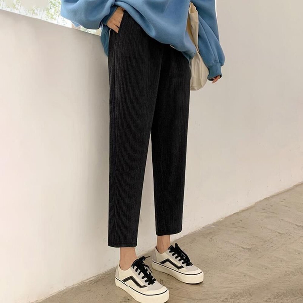 【P1012】 秋冬 雪尼爾 燈芯絨 孕婦 高腰 托腹 九分褲 孕婦長褲 哈倫褲-圖片-5