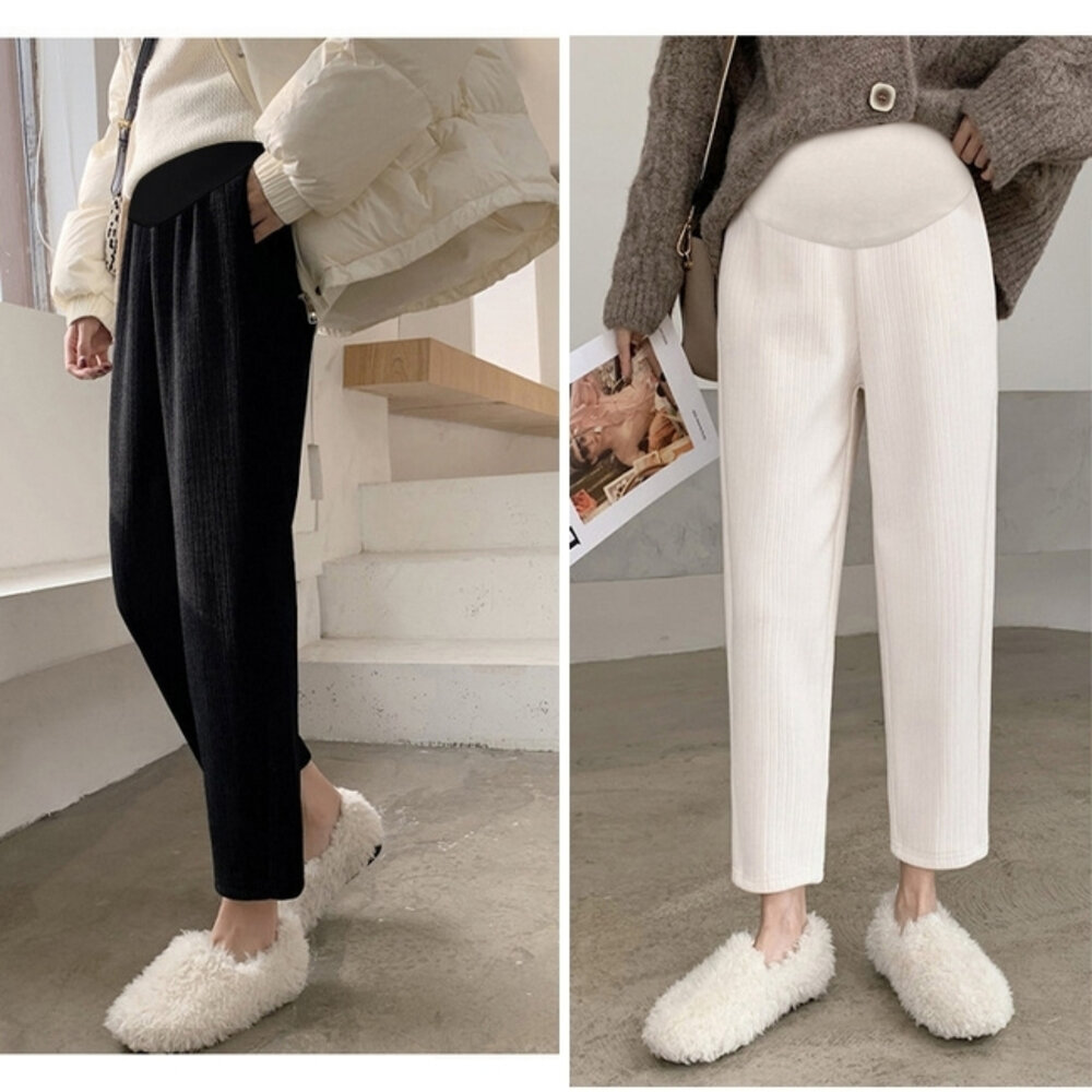 P1012-【P1012】 秋冬 雪尼爾 燈芯絨 孕婦 高腰 托腹 九分褲 孕婦長褲 哈倫褲