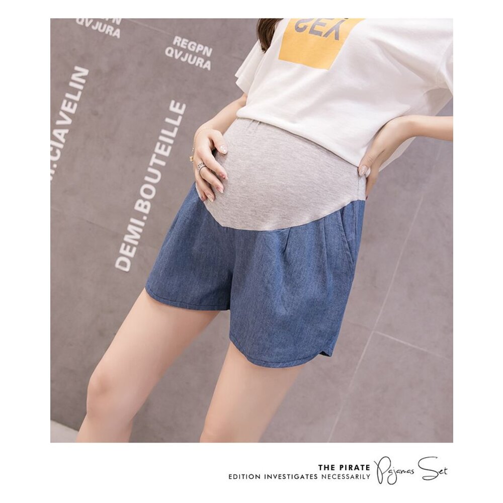 【P1077EB】 夏日 韓系 孕婦 托腹褲 寬鬆 仿牛仔 短褲 薄棉 孕婦托腹褲 孕婦褲-圖片-10