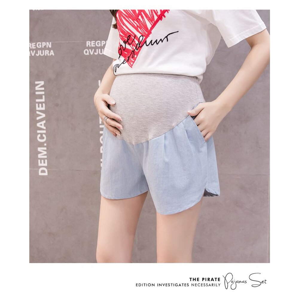 【P1077EB】 夏日 韓系 孕婦 托腹褲 寬鬆 仿牛仔 短褲 薄棉 孕婦托腹褲 孕婦褲-圖片-2