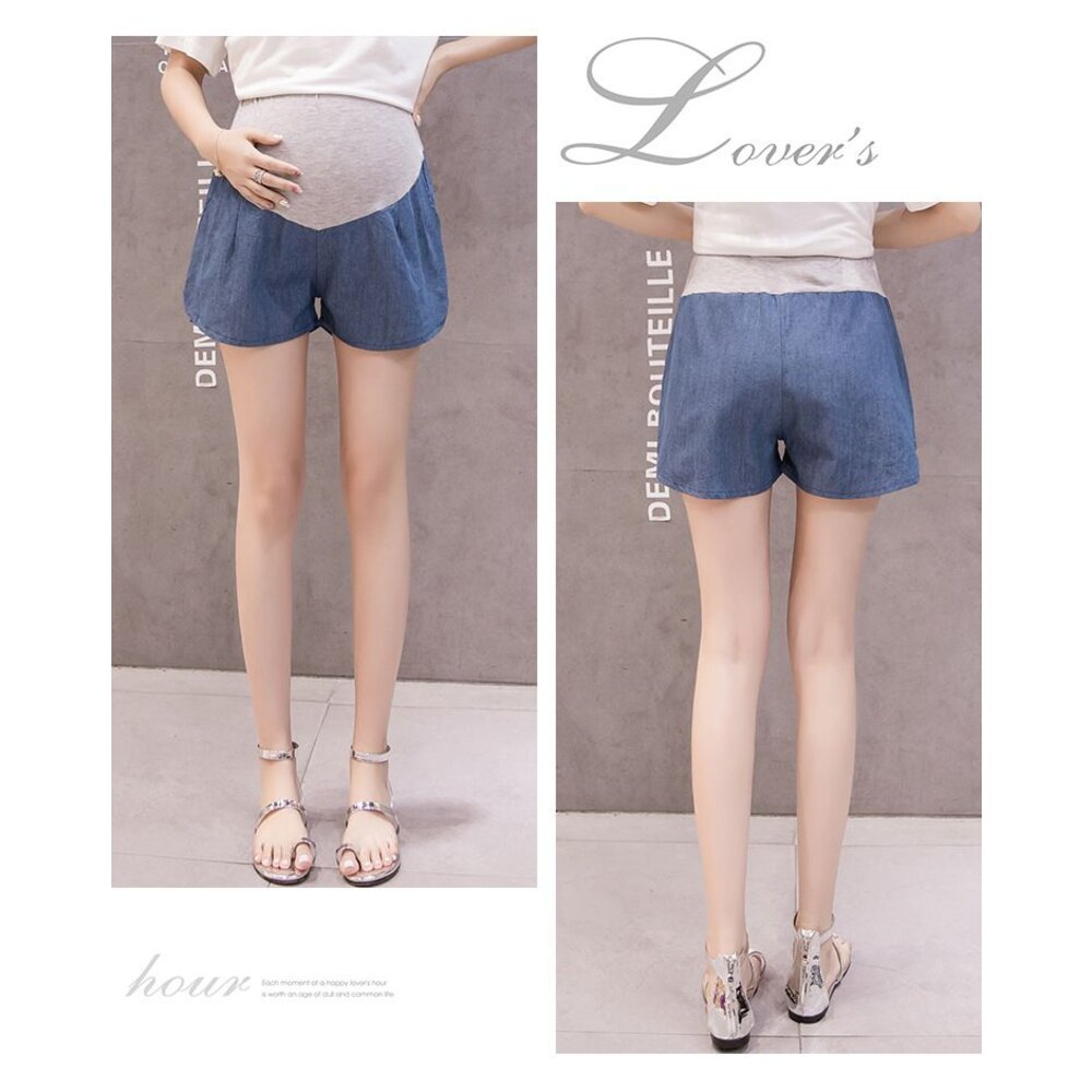 【P1077EB】 夏日 韓系 孕婦 托腹褲 寬鬆 仿牛仔 短褲 薄棉 孕婦托腹褲 孕婦褲-圖片-3