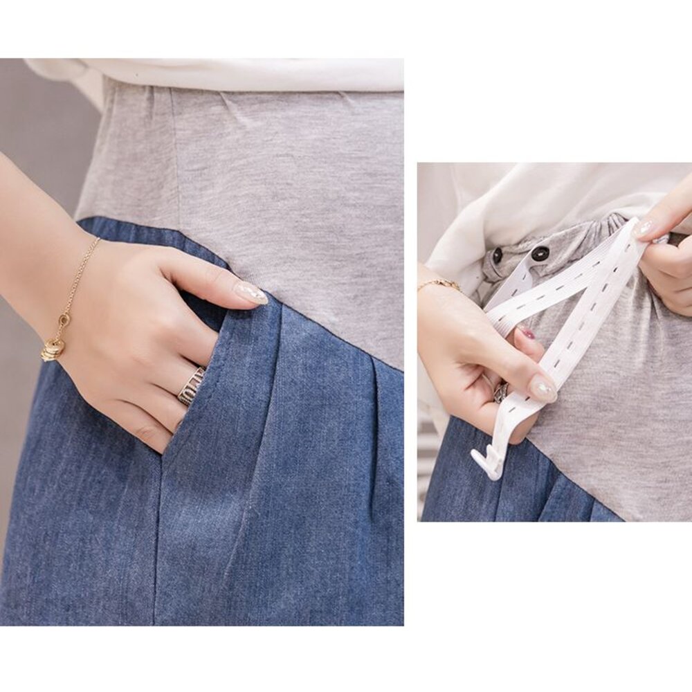 【P1077EB】 夏日 韓系 孕婦 托腹褲 寬鬆 仿牛仔 短褲 薄棉 孕婦托腹褲 孕婦褲-圖片-5