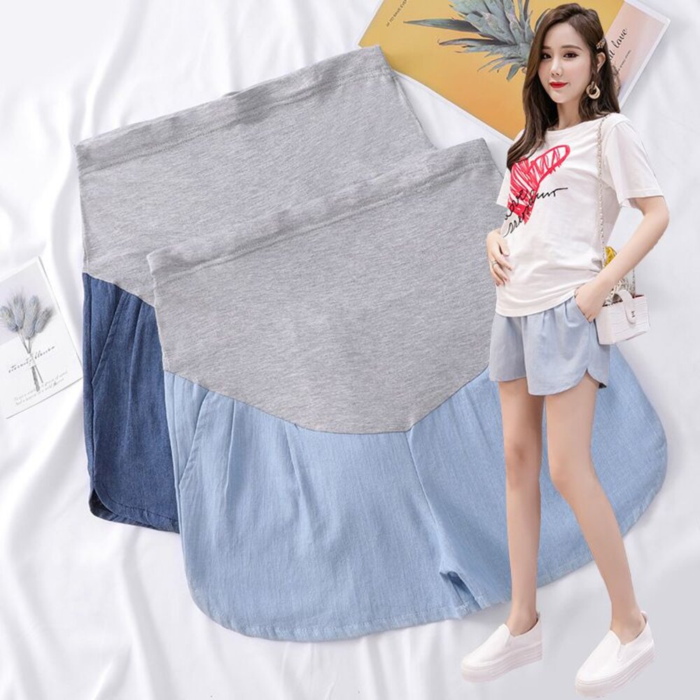 【P1077EB】 夏日 韓系 孕婦 托腹褲 寬鬆 仿牛仔 短褲 薄棉 孕婦托腹褲 孕婦褲-圖片-6