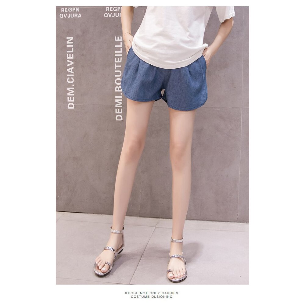 【P1077EB】 夏日 韓系 孕婦 托腹褲 寬鬆 仿牛仔 短褲 薄棉 孕婦托腹褲 孕婦褲-圖片-7