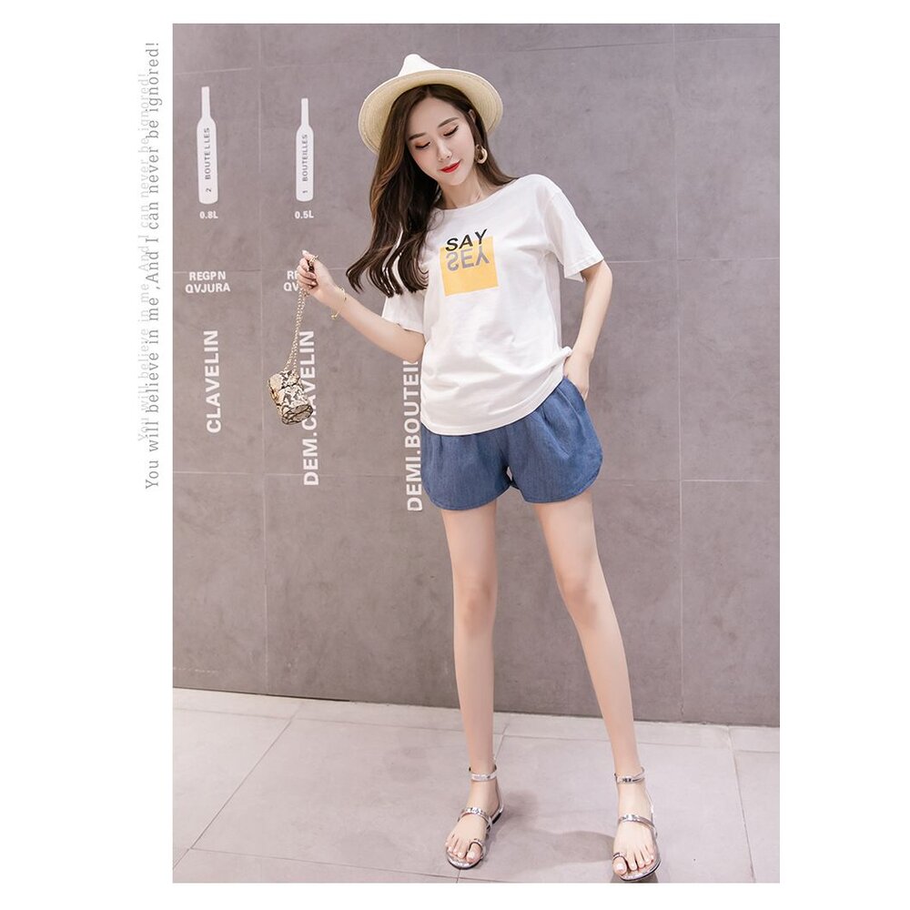 【P1077EB】 夏日 韓系 孕婦 托腹褲 寬鬆 仿牛仔 短褲 薄棉 孕婦托腹褲 孕婦褲-圖片-8