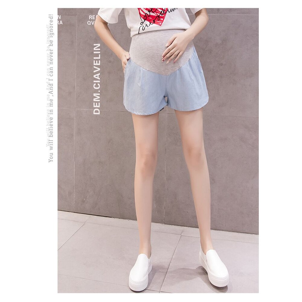 【P1077EB】 夏日 韓系 孕婦 托腹褲 寬鬆 仿牛仔 短褲 薄棉 孕婦托腹褲 孕婦褲-圖片-9
