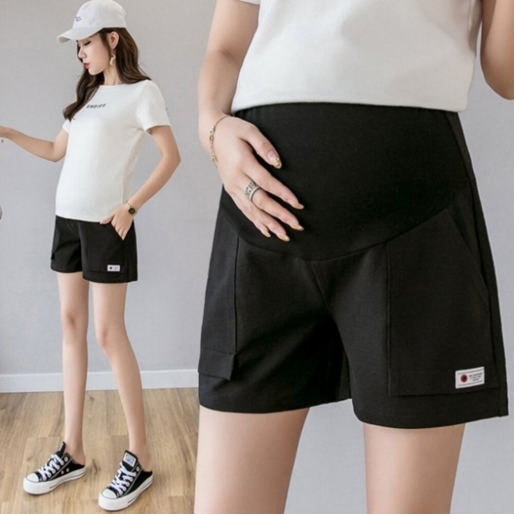 P1133-【P1133】 夏日 韓系 托腹短褲 純色 高腰 托腹褲 孕婦短褲 孕婦裝 孕婦褲 孕婦