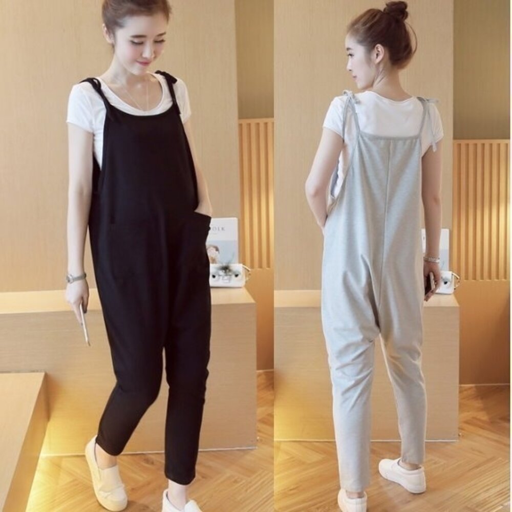 P123SN-【P123SN】 四季 修身托腹褲 曲線 純棉 孕婦吊帶褲 背帶褲 孕婦裝 孕婦褲 孕婦長褲