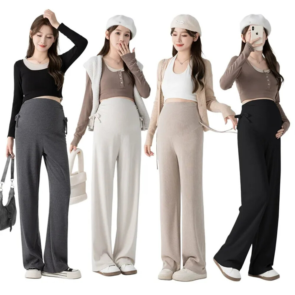  【P1333】 春秋 舒柔棉 繫帶 抽繩 高腰 抽繩可調節 瑜珈 寬褲 托腹褲 孕婦 實拍