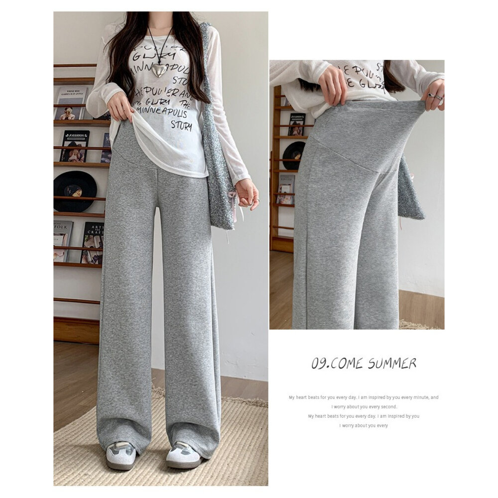 【P1432】 秋冬 挺括垂墜感 保暖 加厚 舒柔 直筒 高腰 寬褲 托腹褲 孕婦 實拍-圖片-1