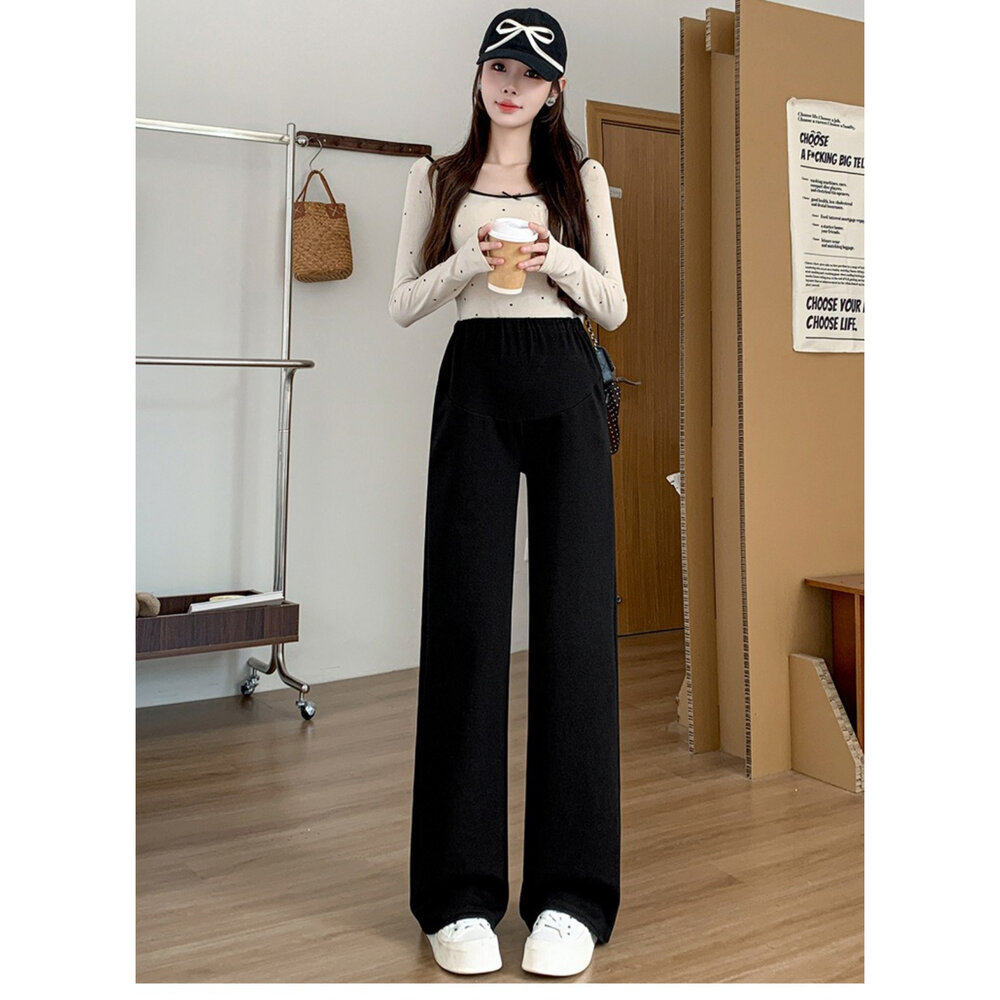 【P1432】 秋冬 挺括垂墜感 保暖 加厚 舒柔 直筒 高腰 寬褲 托腹褲 孕婦 實拍-圖片-2