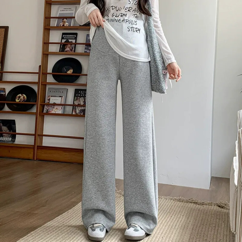 【P1432】 秋冬 挺括垂墜感 保暖 加厚 舒柔 直筒 高腰 寬褲 托腹褲 孕婦 實拍-圖片-3