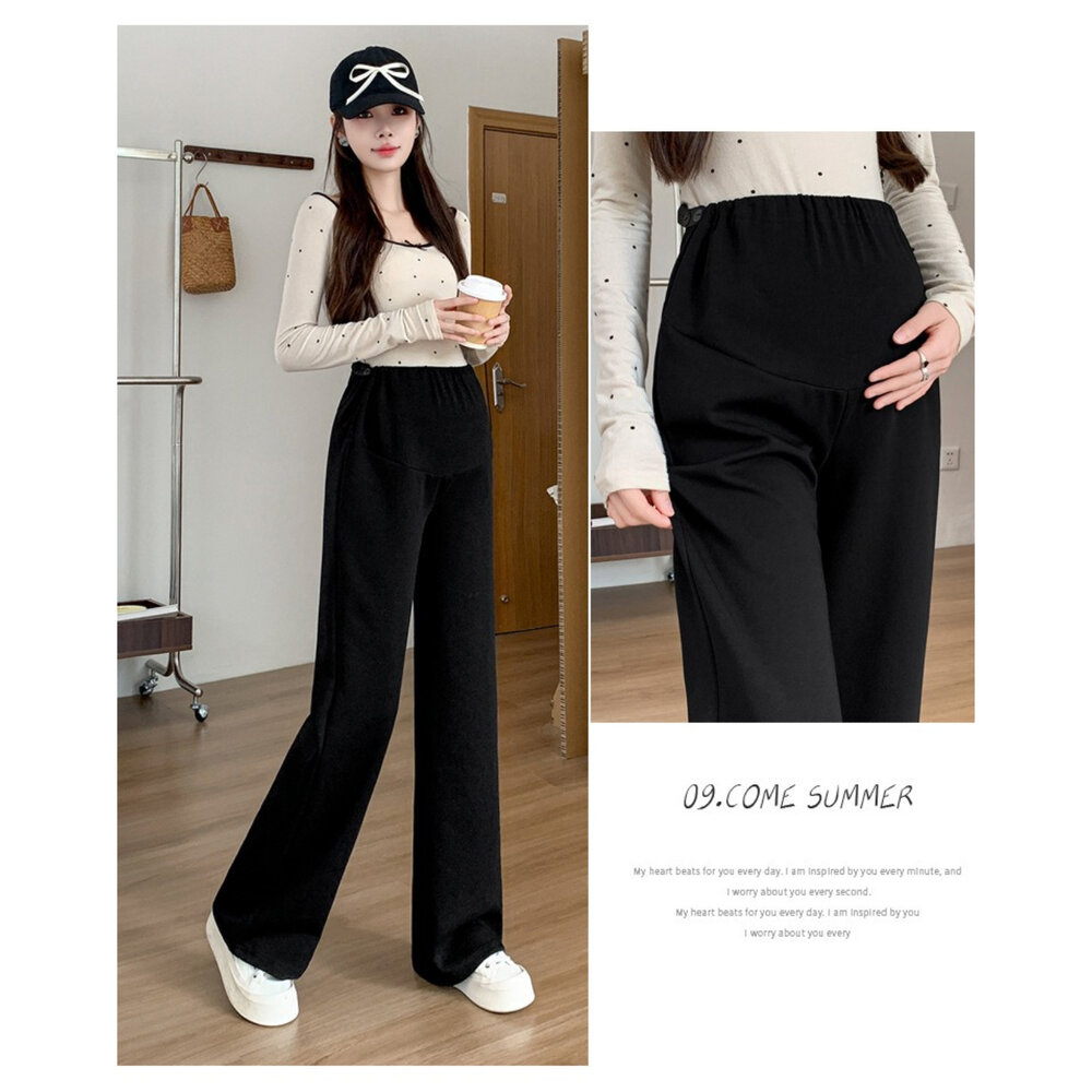 【P1432】 秋冬 挺括垂墜感 保暖 加厚 舒柔 直筒 高腰 寬褲 托腹褲 孕婦 實拍-圖片-4