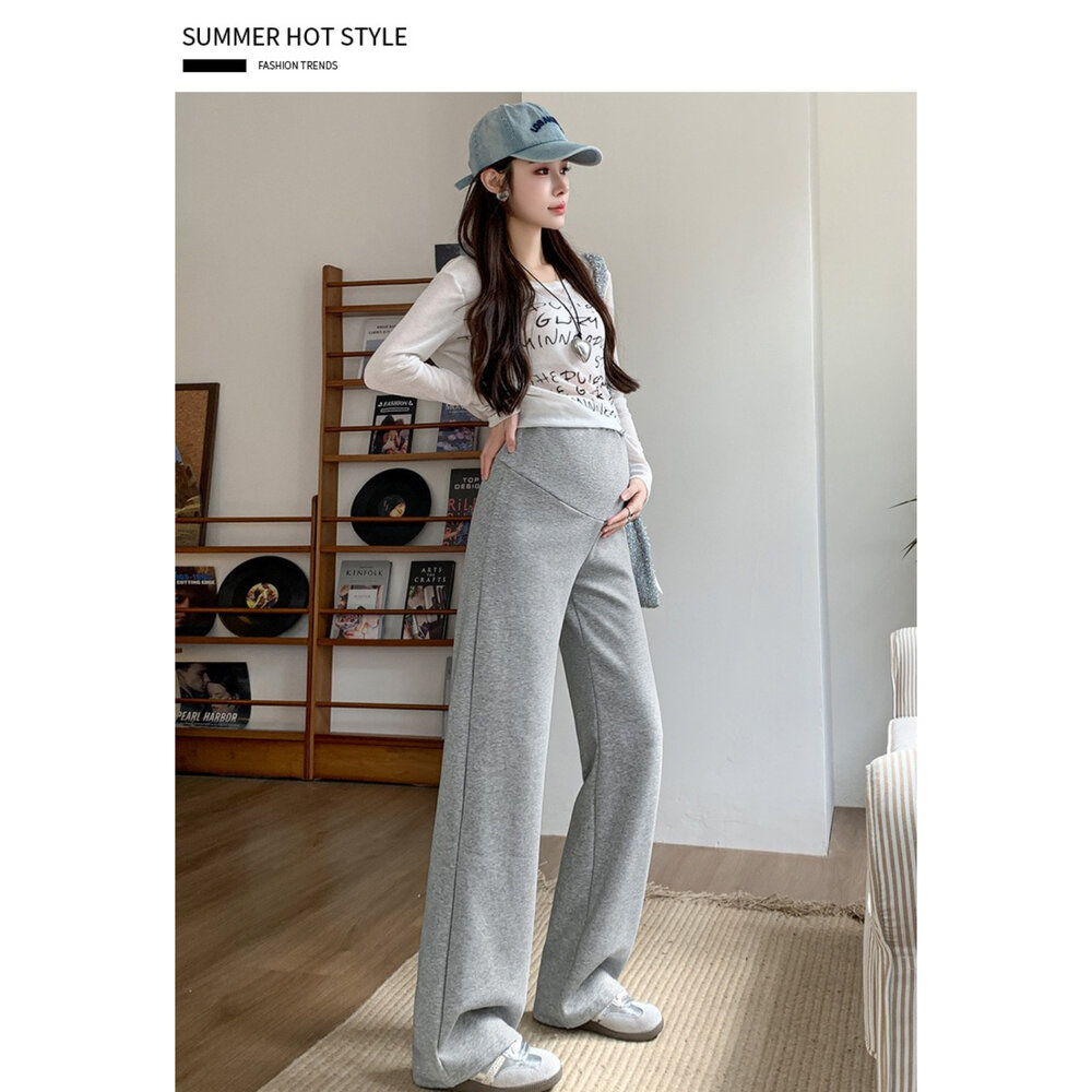 【P1432】 秋冬 挺括垂墜感 保暖 加厚 舒柔 直筒 高腰 寬褲 托腹褲 孕婦 實拍-圖片-7